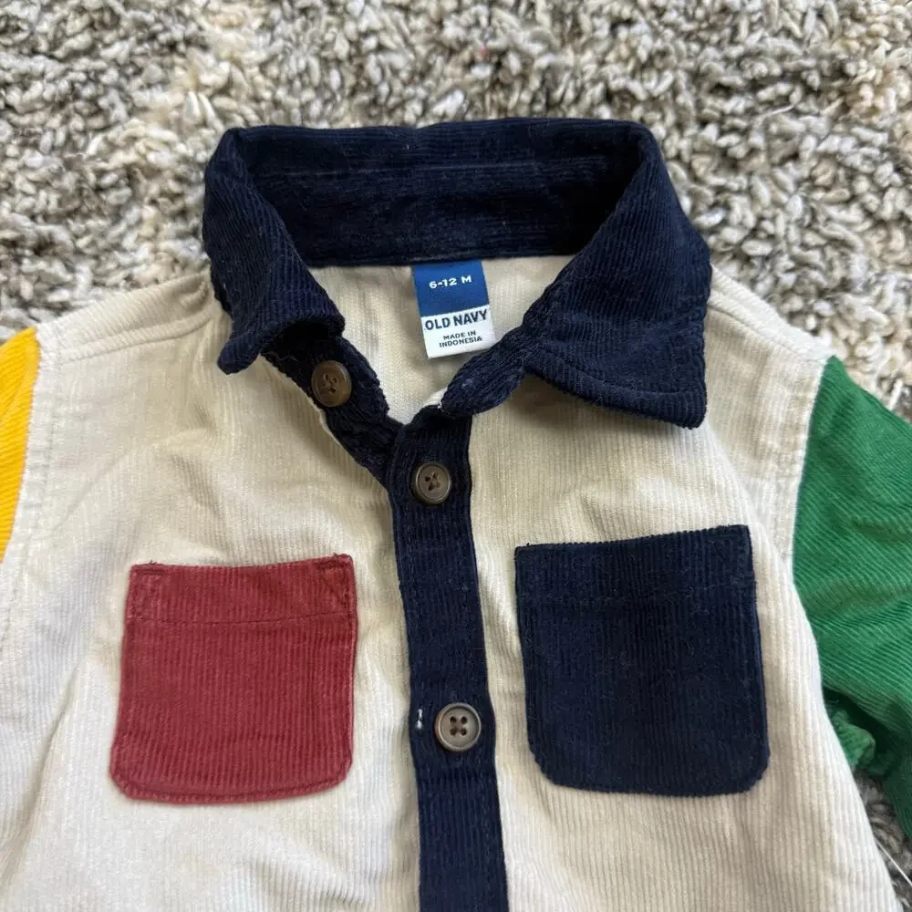 NWT Old Navy Colorblock Corduroy Shirt Baby Boy 6-12 Months Button Down